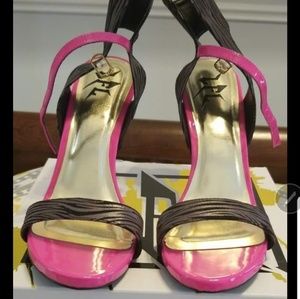 Pink n black zebra striped heels